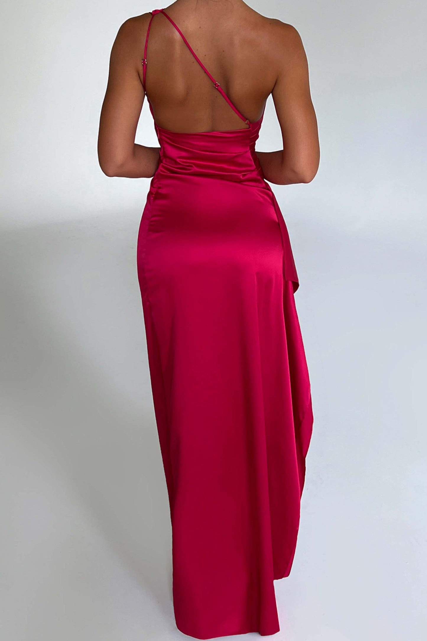 Evalyn One-Shoulder Satin Slit Gown