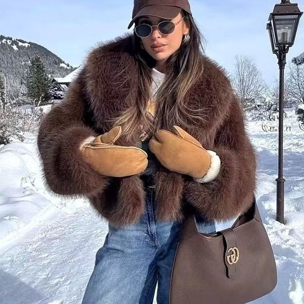 Women’s Chic Plush Faux Fur Coat