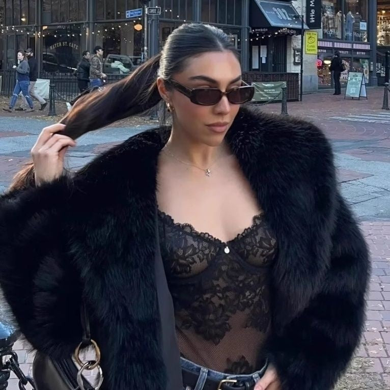 Women’s Chic Plush Faux Fur Coat
