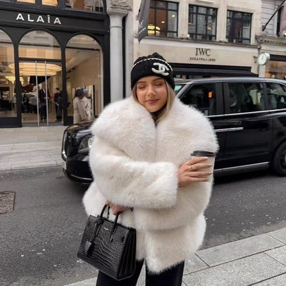 Women’s Chic Plush Faux Fur Coat
