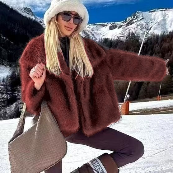 Women’s Chic Plush Faux Fur Coat