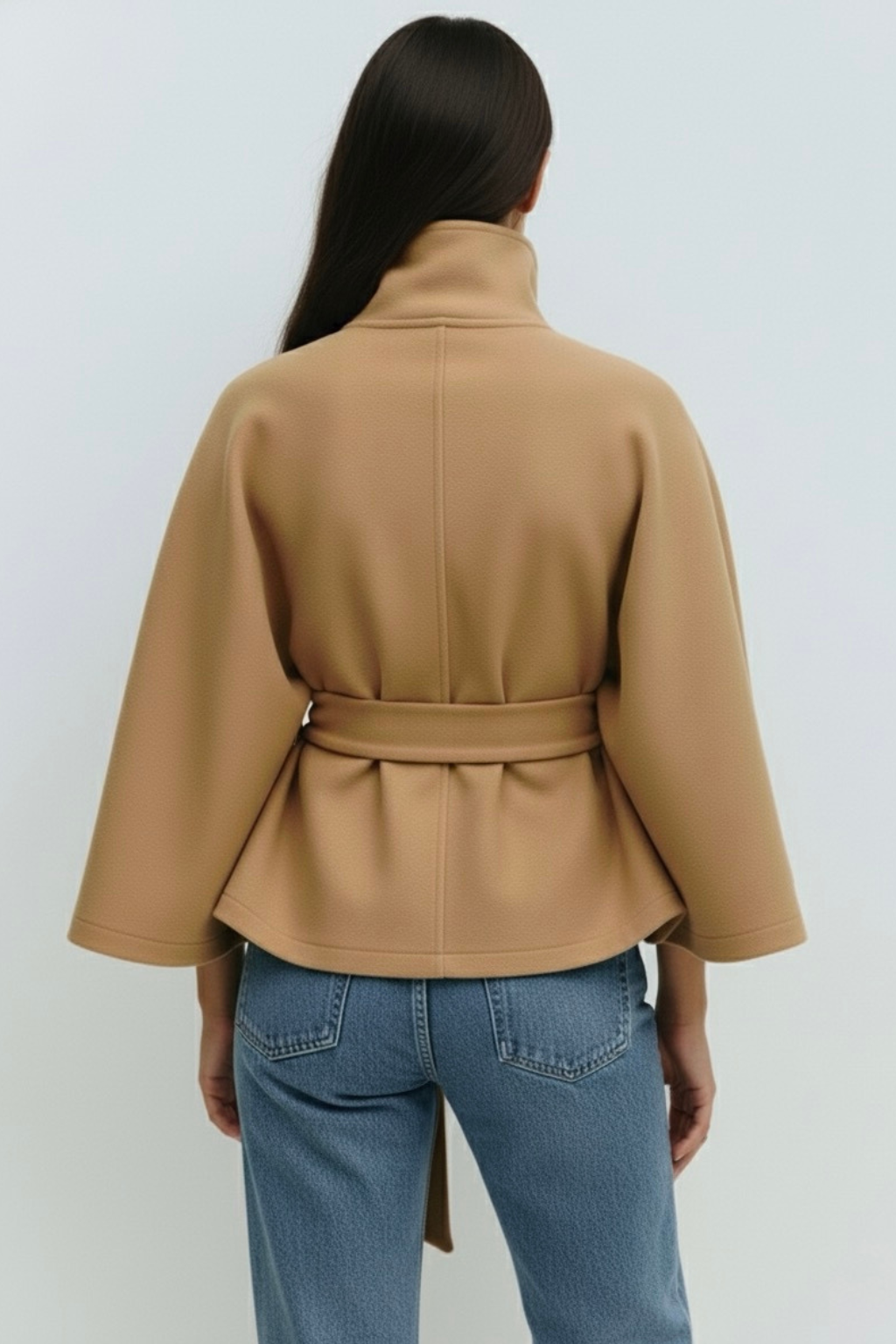 Chloe High-Neck Belted Cape Jacket