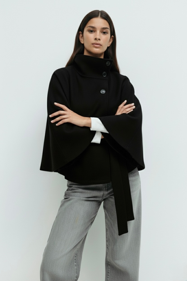 Chloe High-Neck Belted Cape Jacket