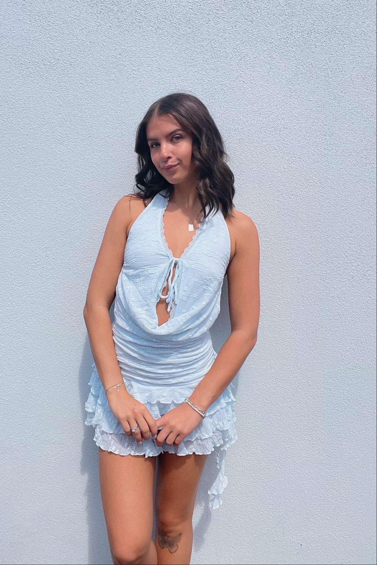 Floral Lace Ruffle Open Back