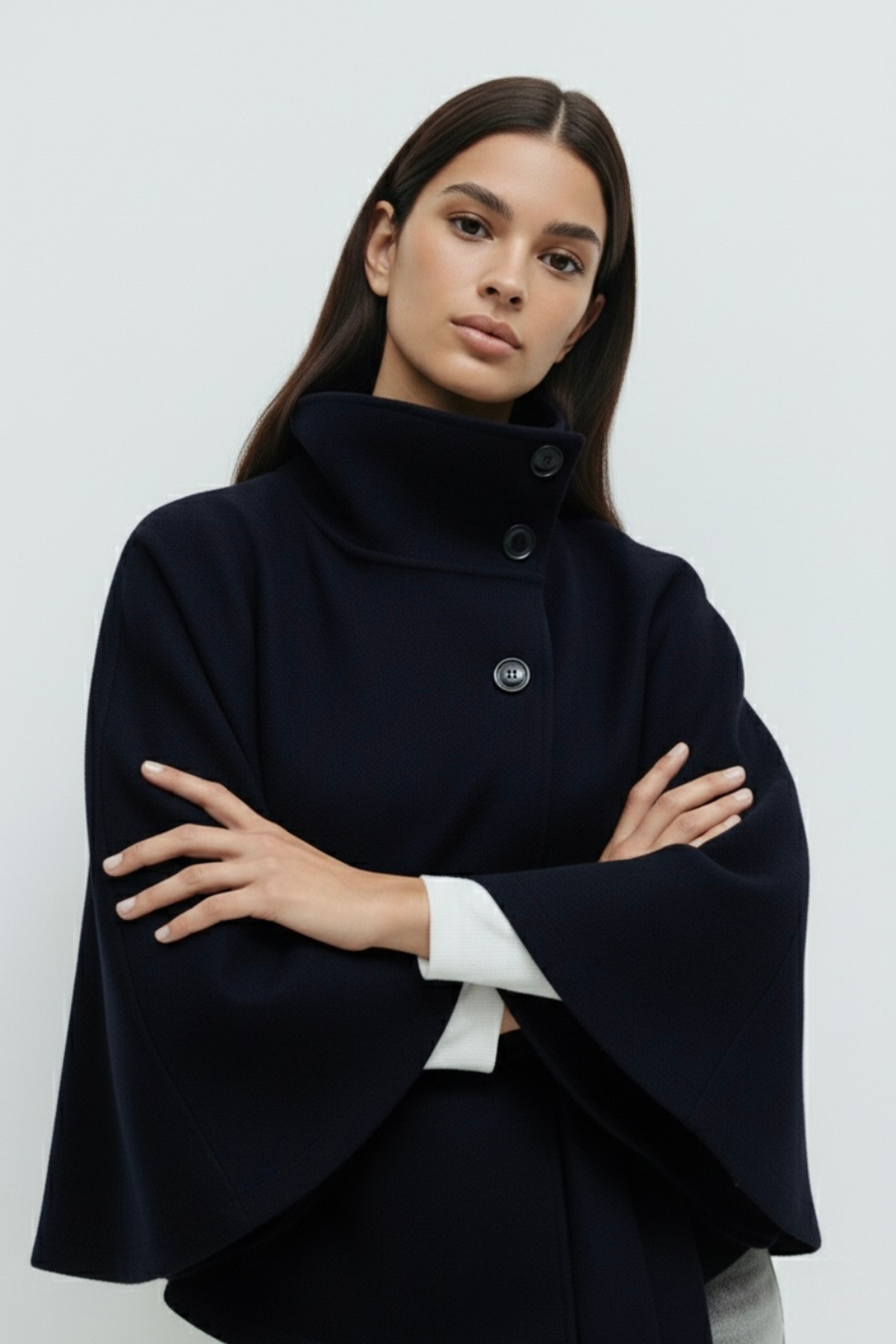 Chloe High-Neck Belted Cape Jacket