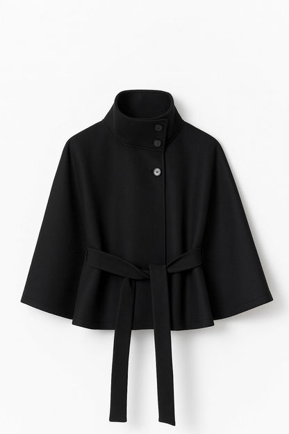 Chloe High-Neck Belted Cape Jacket