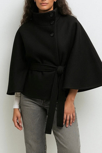 Chloe High-Neck Belted Cape Jacket