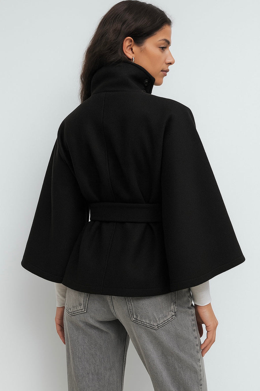 Chloe High-Neck Belted Cape Jacket
