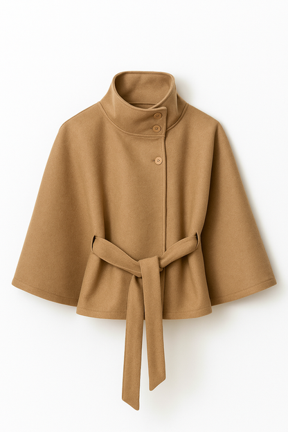 Chloe High-Neck Belted Cape Jacket