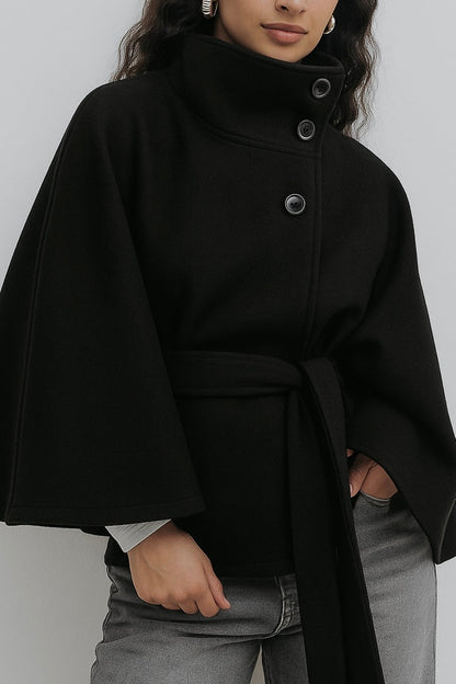 Chloe High-Neck Belted Cape Jacket