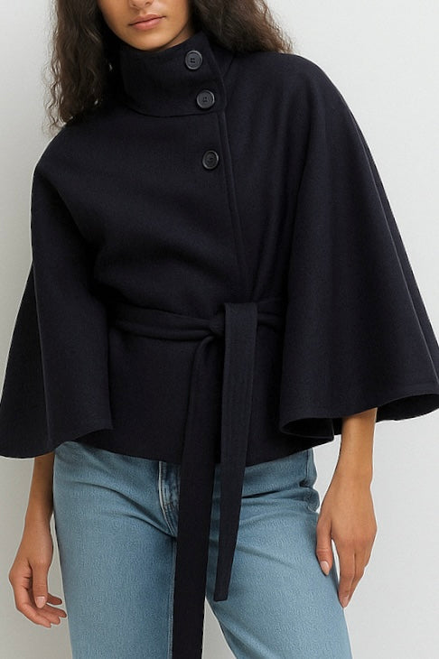 Chloe High-Neck Belted Cape Jacket