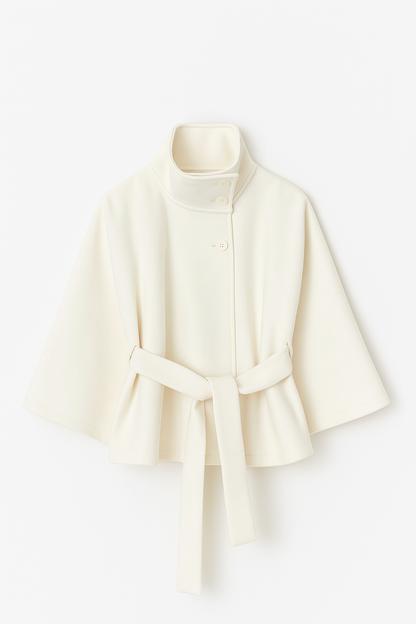 Chloe High-Neck Belted Cape Jacket