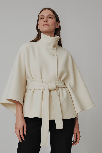 Chloe High-Neck Belted Cape Jacket