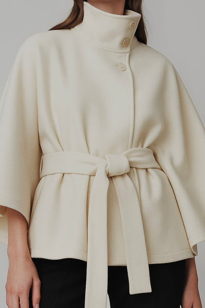 Chloe High-Neck Belted Cape Jacket