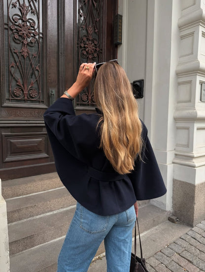 Chloe High-Neck Belted Cape Jacket