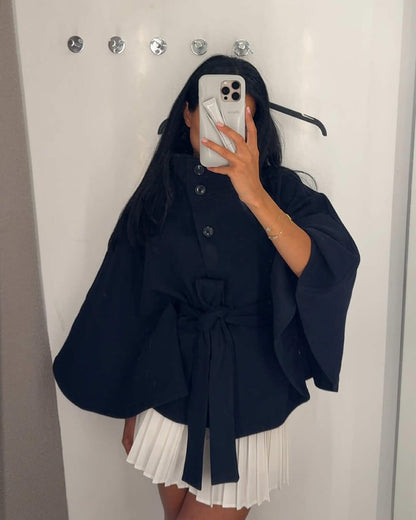 Chloe High-Neck Belted Cape Jacket