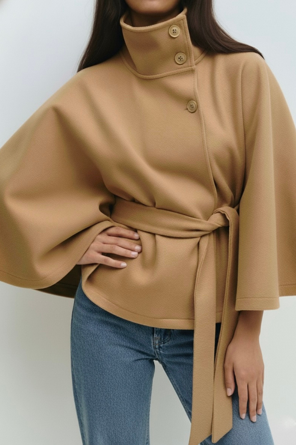 Chloe High-Neck Belted Cape Jacket