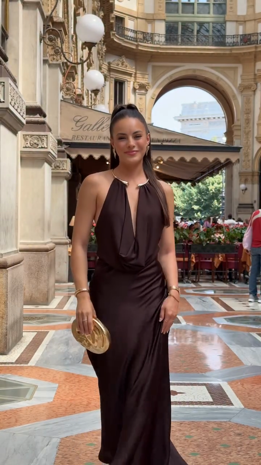 Cocoa Luxe Satin Maxi Dress